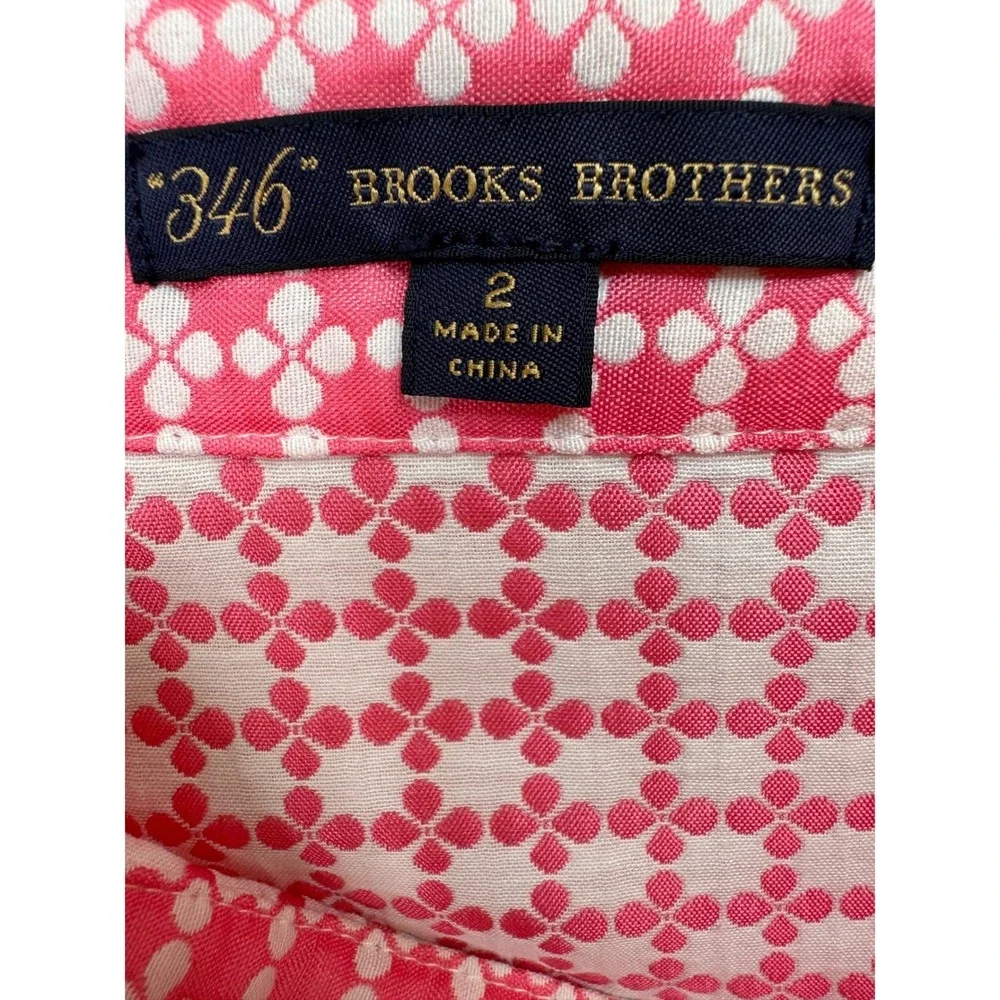 Brooks Brothers 346 Pink White Geometric Clover Pencil Skirt Size 2 Side Zip